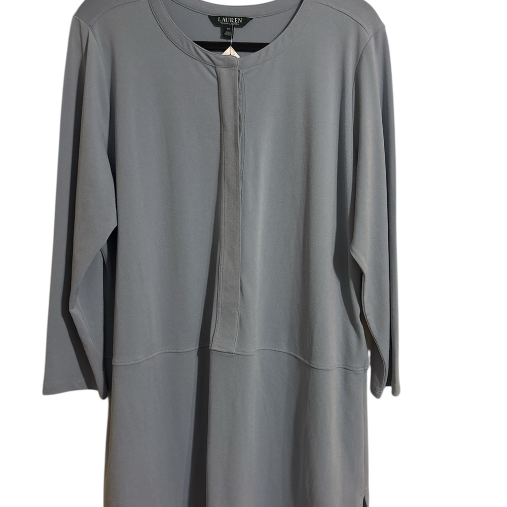 Lauren Ralph Lauren 3/4 Sleeve Tunic Light Blue Stretch Button Top/ Dress - 2XL